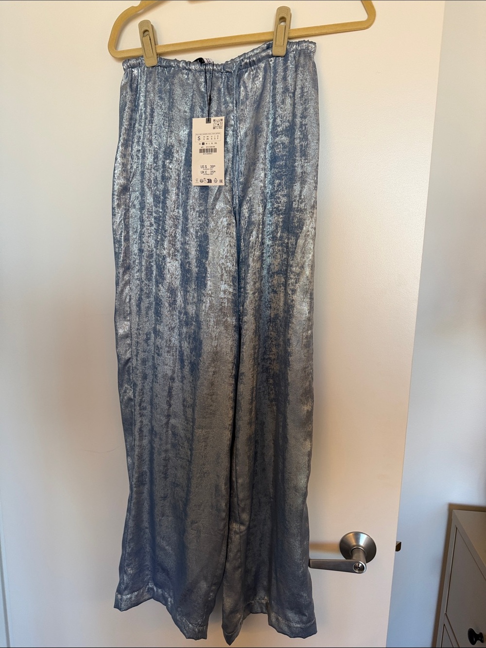 Zara Silver Crushed Velvet Maxi Pants